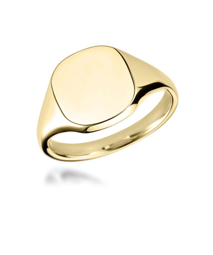 Yellow Gold Cushion Stamped Signet Ring