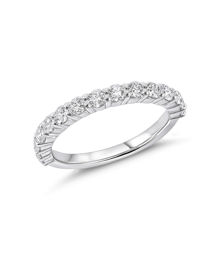 Platinum Round Brilliant Cut Diamond Eternity Band with Scallop Detail