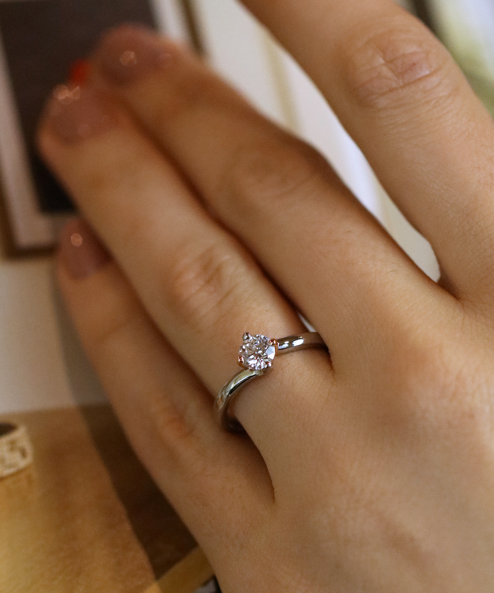 0.50ct Round Brilliant Cut Diamond Twist Engagement Ring in Platinum & Rose Gold