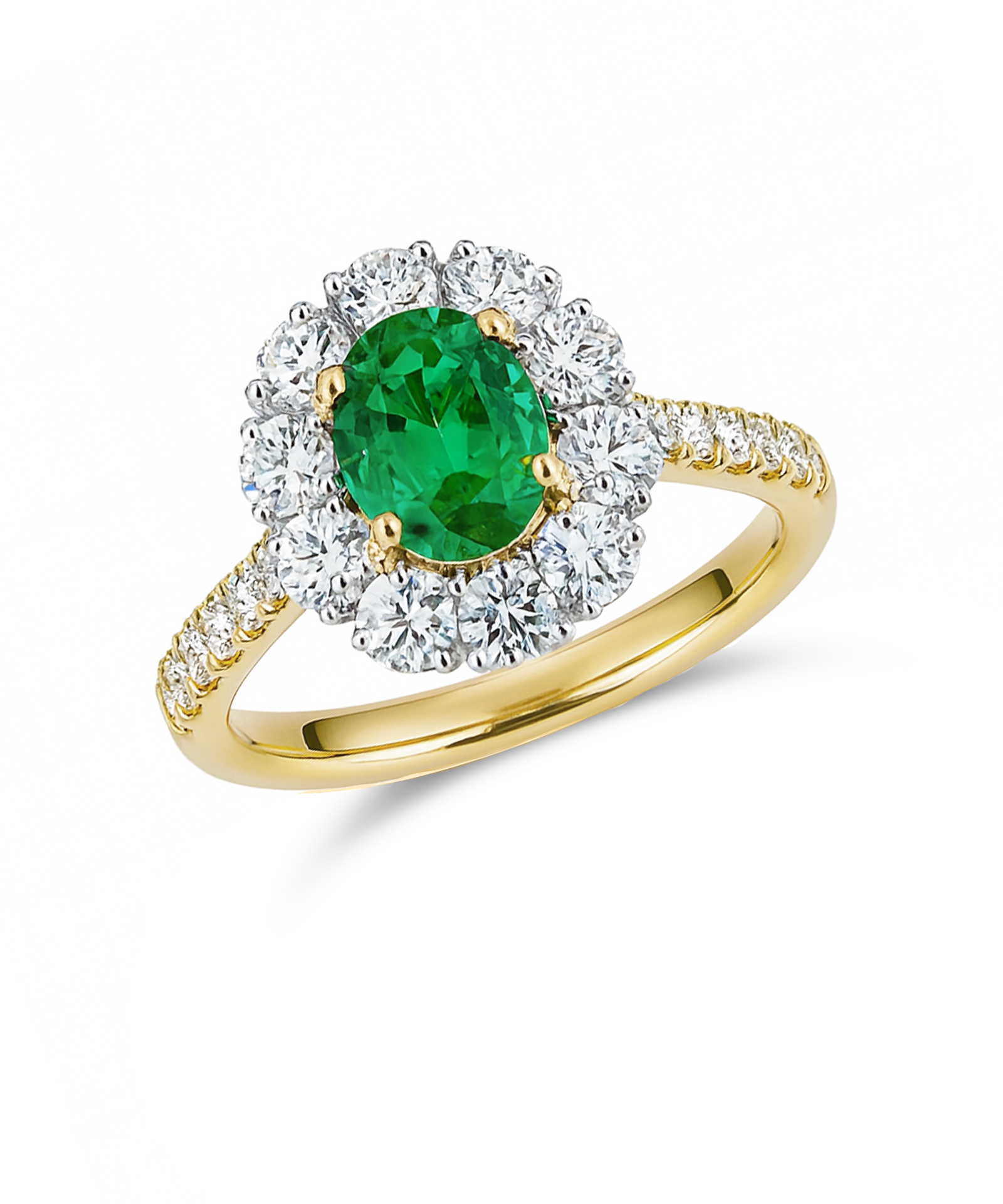 18ct Yellow Gold Oval Emerald & Diamond Cluster Ring