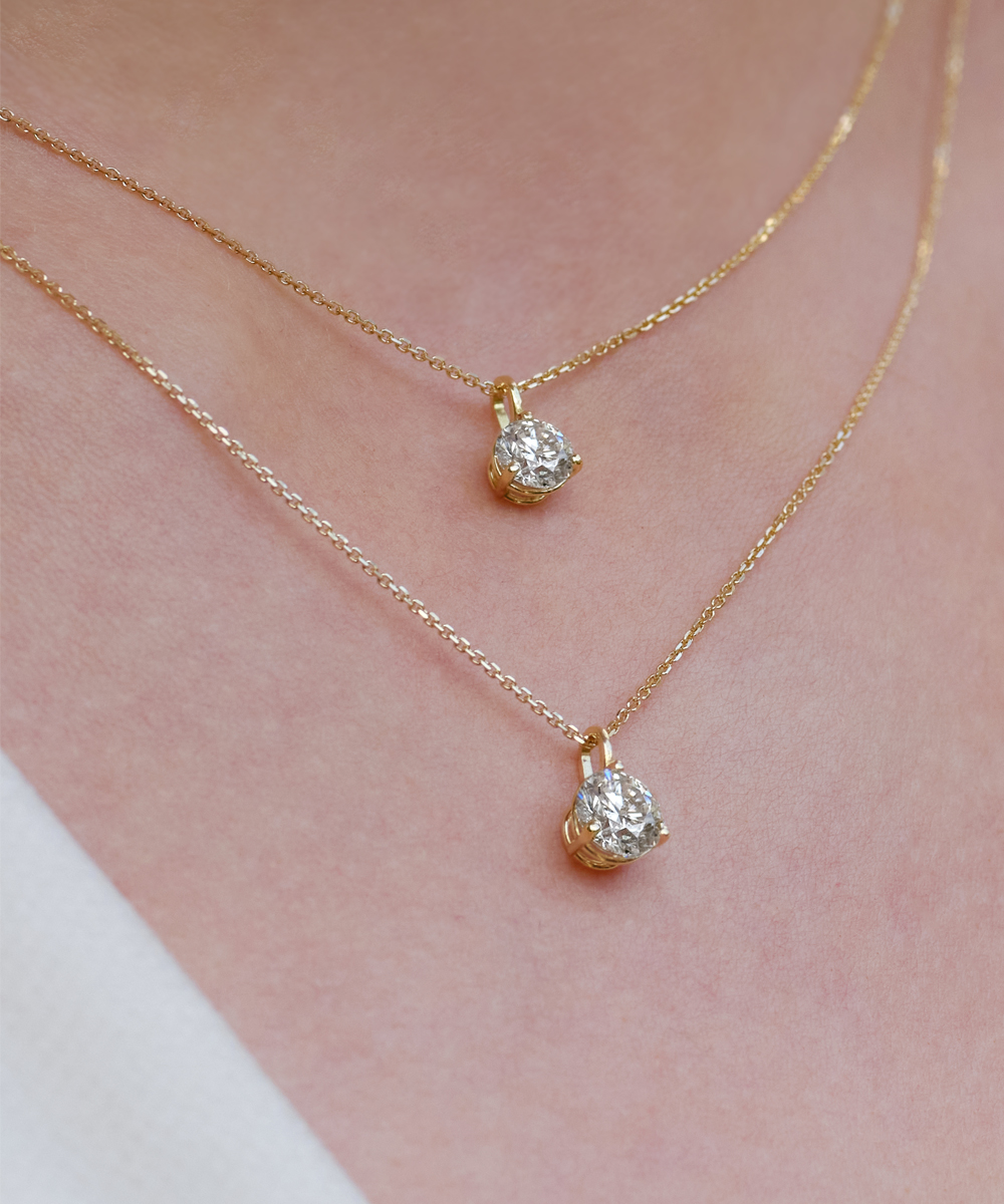 18ct Yellow Gold Three-Claw Round Brilliant Cut Diamond Pendant - Phillip Stoner The Jeweller