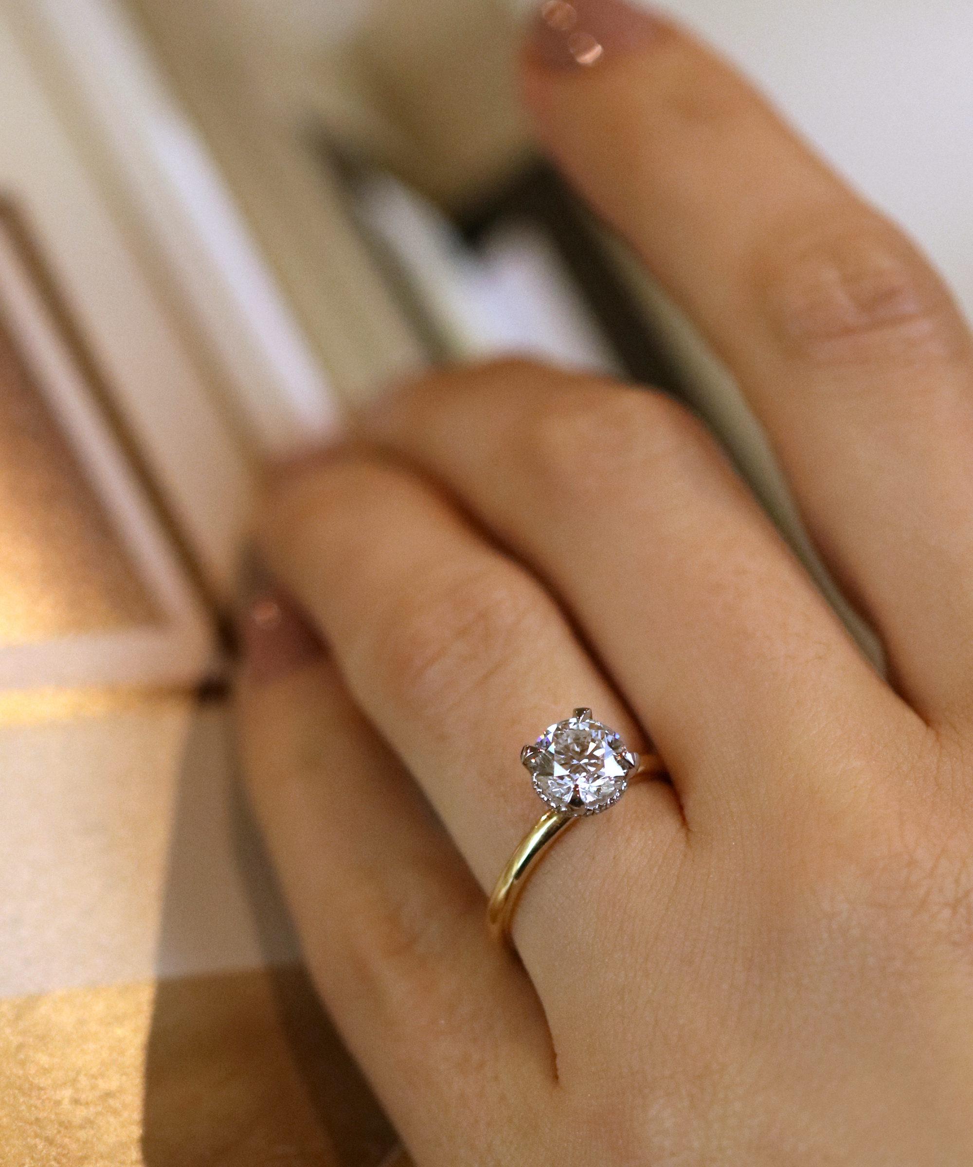 1.5ct Round Cut Lab Grown Diamond Yellow Gold Solitaire Ring - Modelled