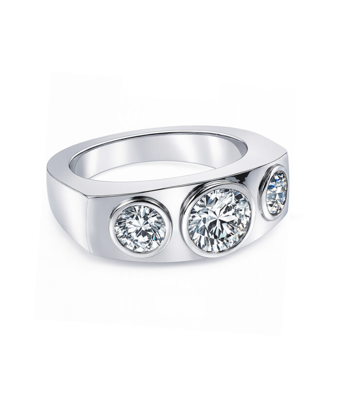 Platinum Heavy Weight Bombe Ring with Round Brilliant Cut Lab Grown Diamonds