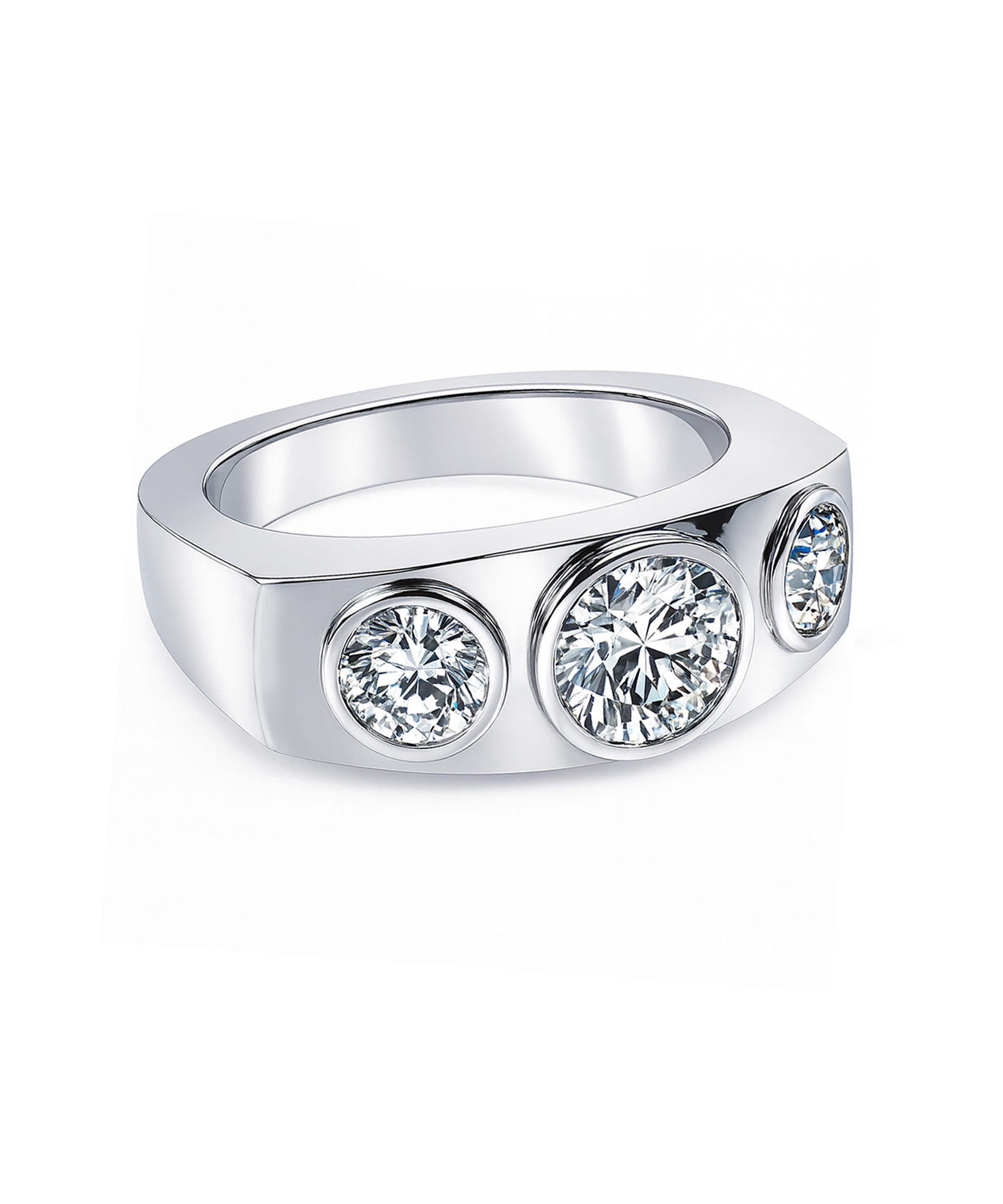 Platinum Heavy Weight Bombe Ring with Round Brilliant Cut Lab Grown Diamonds