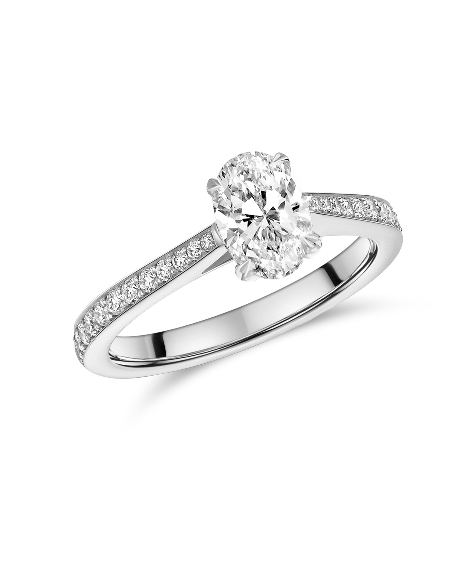 0.50ct Oval Diamond Platinum Engagement Ring with Pave Shoulders