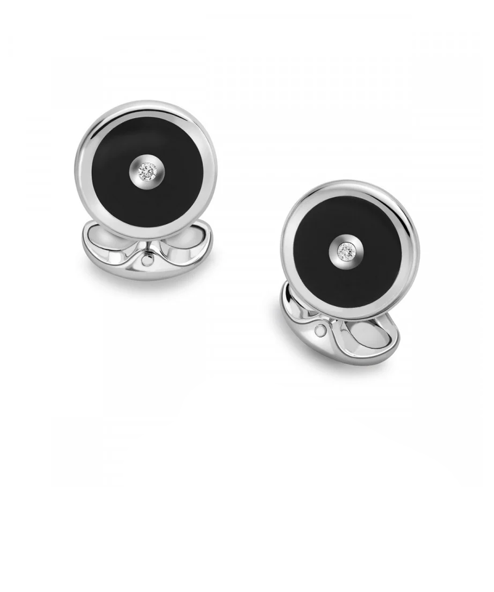 Deakin & Francis Sterling Silver Black Enamel & Diamond Cufflinks