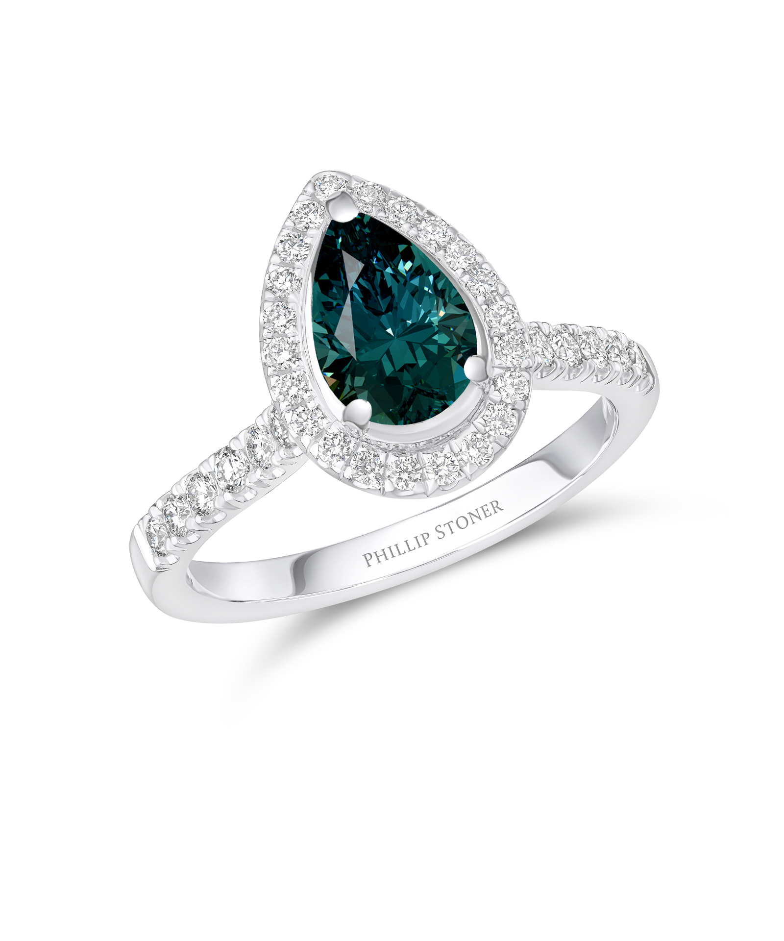 Teal Sapphire & Diamond Platinum Cluster Ring