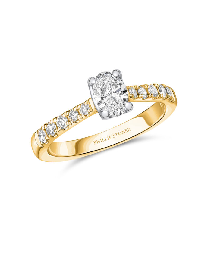 0.50ct Oval Cut Diamond 18ct Yellow Gold Engagement Ring with Scallop Set Shoulders - Phillip Stoner The Jeweller