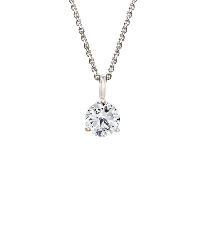 18ct White Gold Round Brilliant Cut Diamond Three Claw Pendant