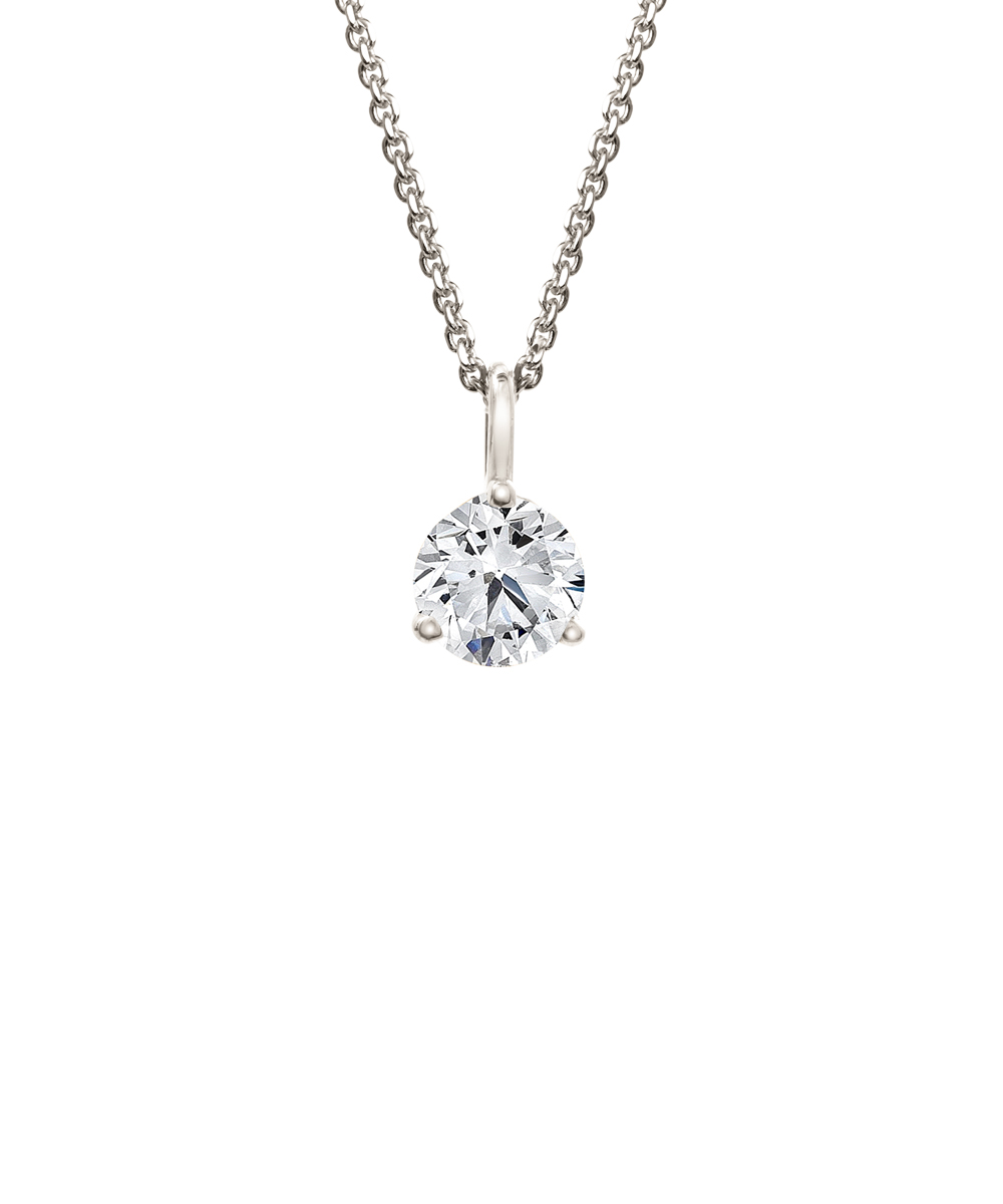 18ct White Gold Round Brilliant Cut Diamond Three Claw Pendant