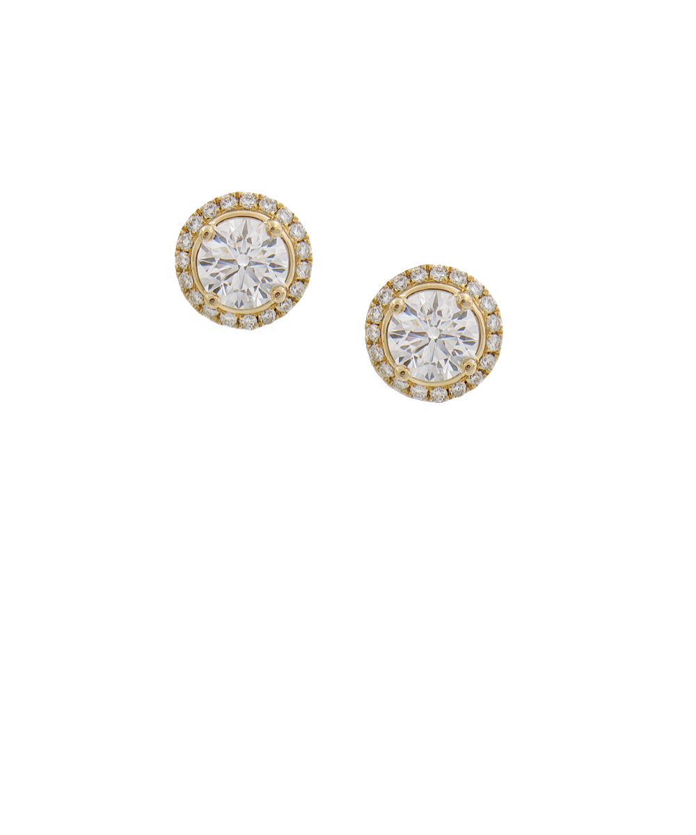 18ct Yellow Gold Round Diamond Halo Stud Earrings