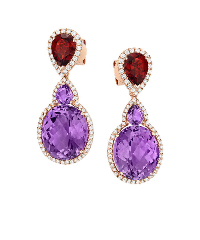 Amethyst, Garnet & Diamond Cocktail Earrings