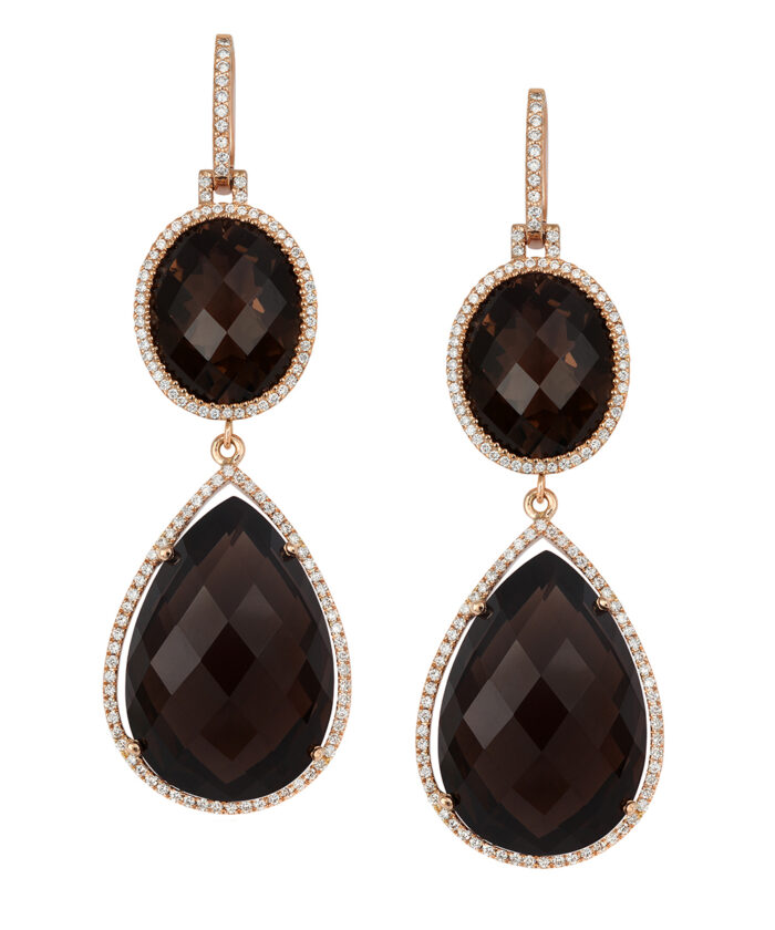 Cognac Quartz & Diamond Cocktail Earrings