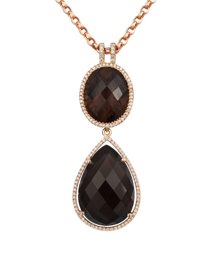 Cognac Quartz & Diamond Cocktail Pendant