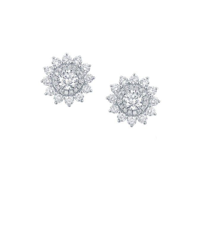 Diamond Sunflower Earrings - 18ct White Gold