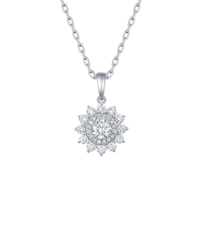 Diamond Sunflower Pendant - 18ct White Gold