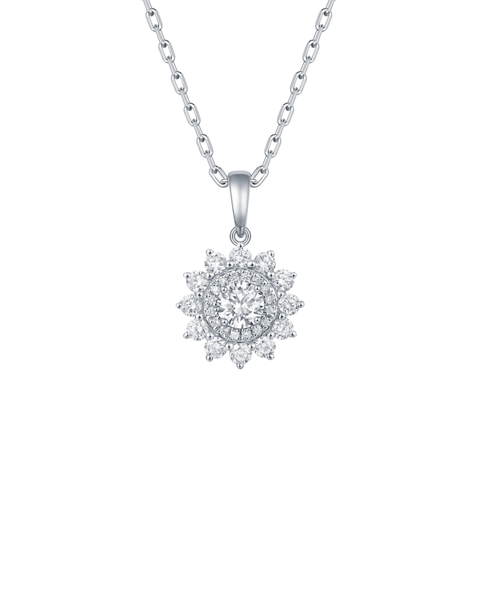 Diamond Sunflower Pendant - 18ct White Gold