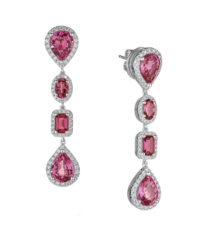 Pink Tourmaline & Diamond Cocktail Earrings
