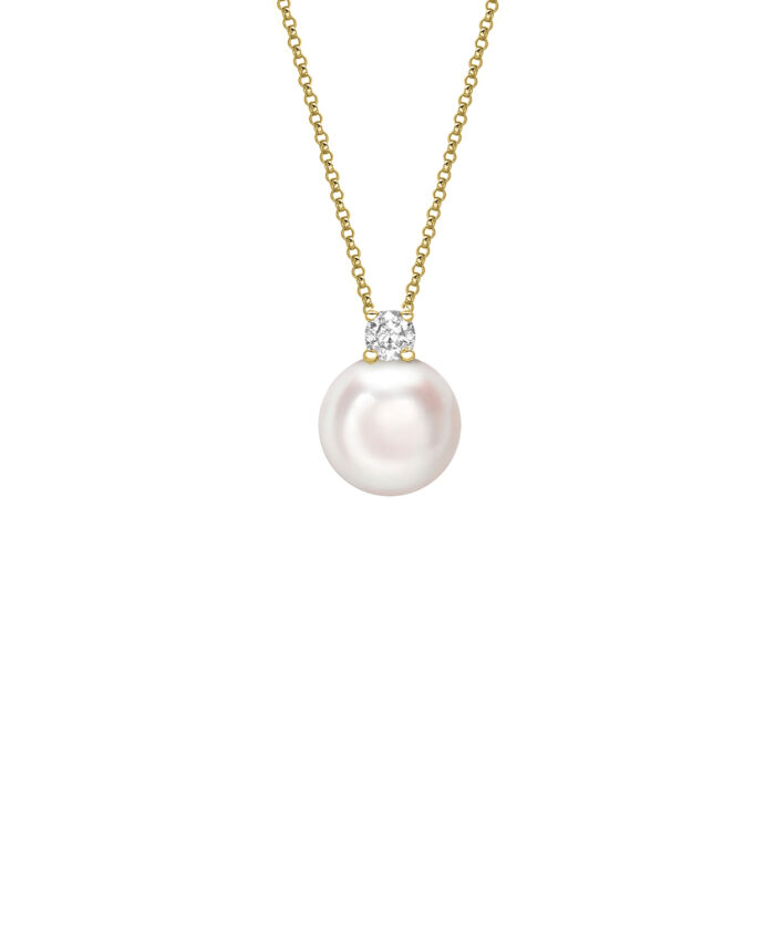 Akoya Pearl & Diamond Pendant on 18ct Yellow Gold Trace Chain