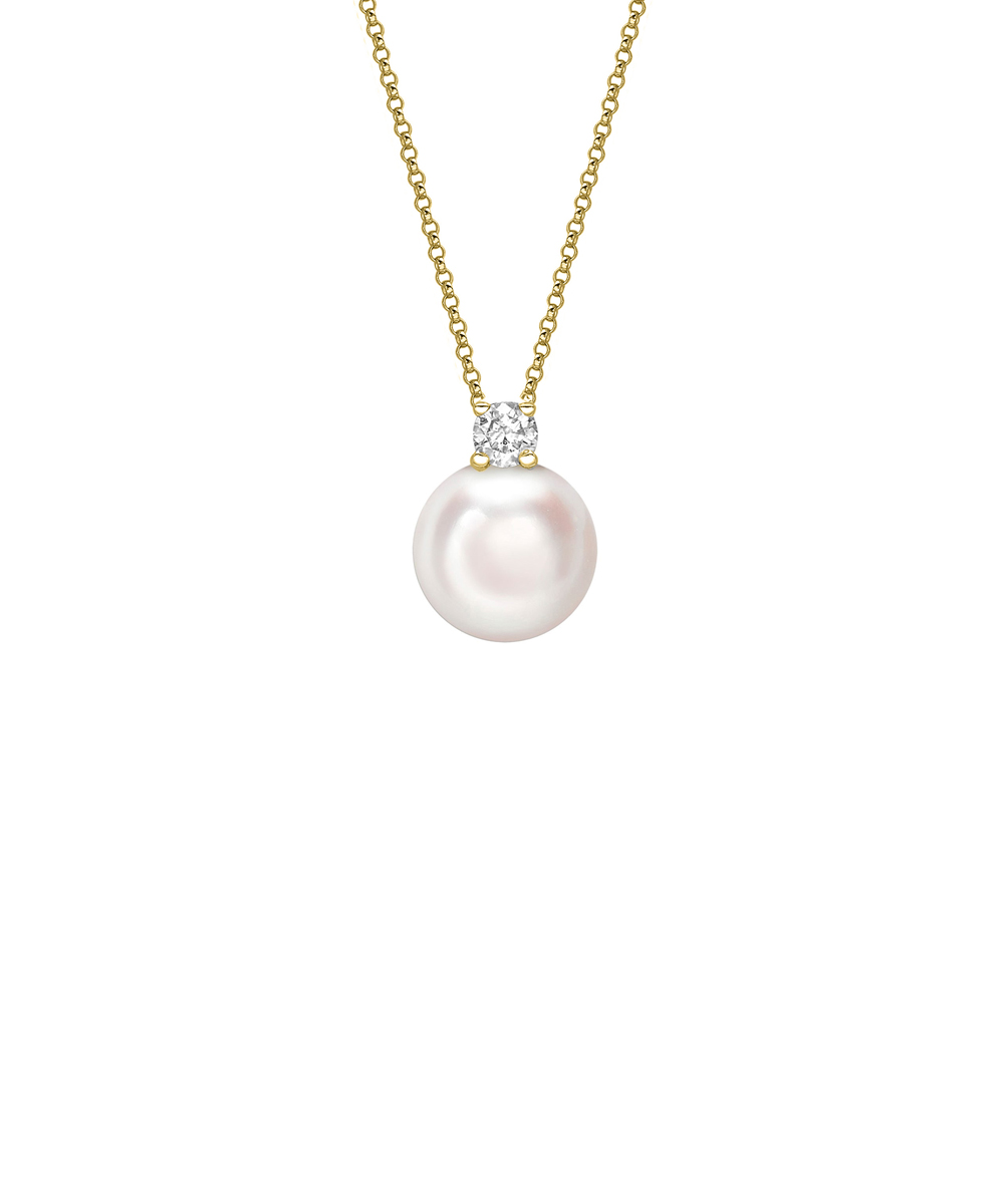 Akoya Pearl & Diamond Pendant on 18ct Yellow Gold Trace Chain