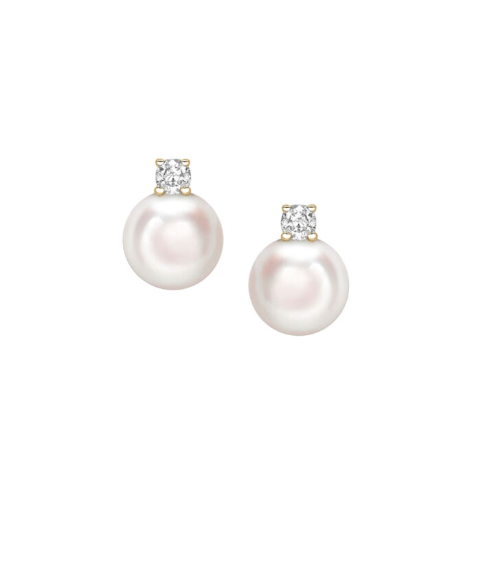 Akoya Pearl & Diamond Studs in 18ct Yellow Gold