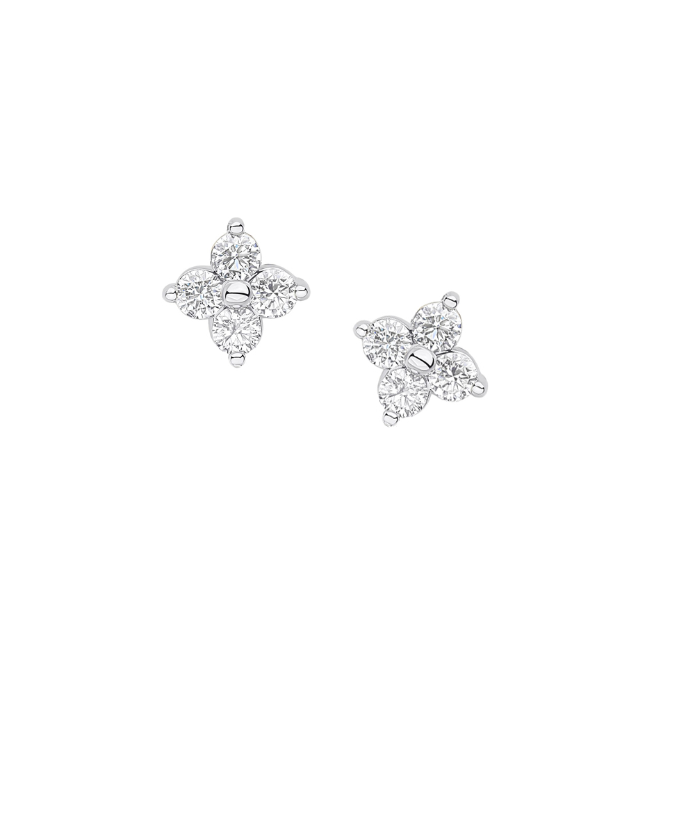 Platinum Quatrefoil Diamond Stud Earrings with Detachable Pearl