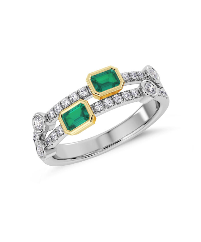 18ct White Gold Emerald & DIamond Encrusted Cascade Cocktail Ring