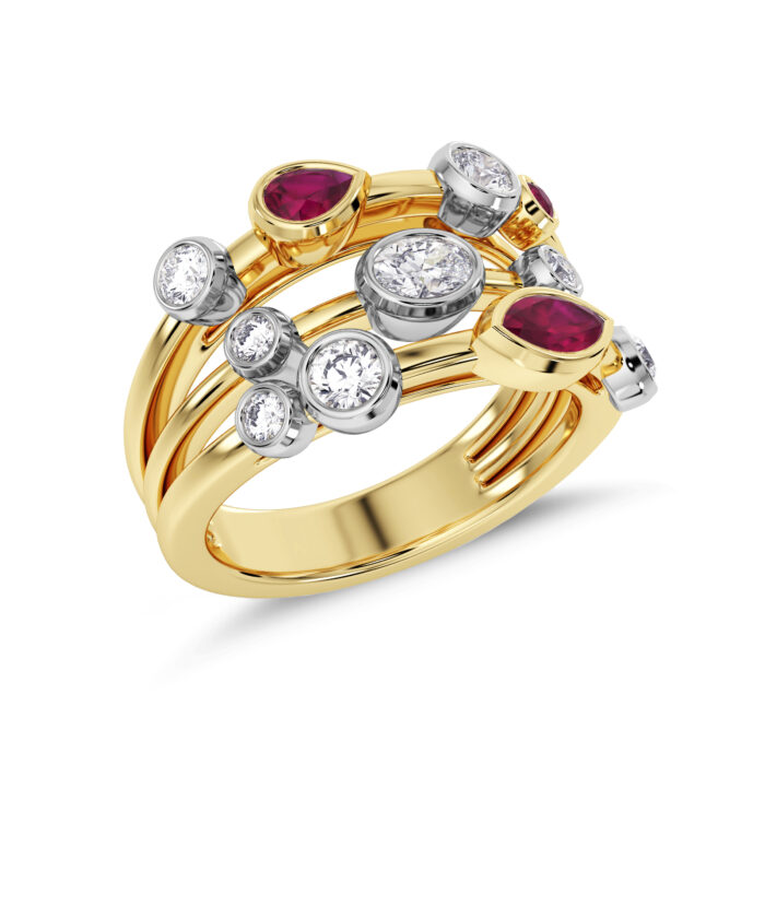18ct Yellow Gold Ruby & Diamond Cascade Cocktail Ring
