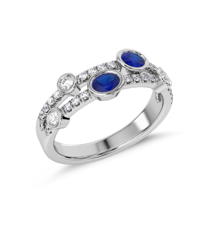 Platinum Sapphire & DIamond Encrusted Cascade Cocktail Ring