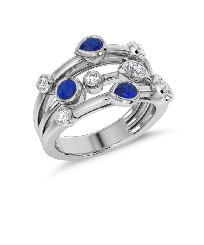 Platinum Sapphire & Diamond Cascade Cocktail Ring