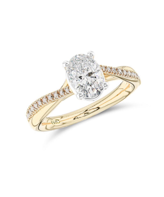 0.90ct Oval Cut Diamond Twist Engagement Ring in 18ct Yellow Gold
