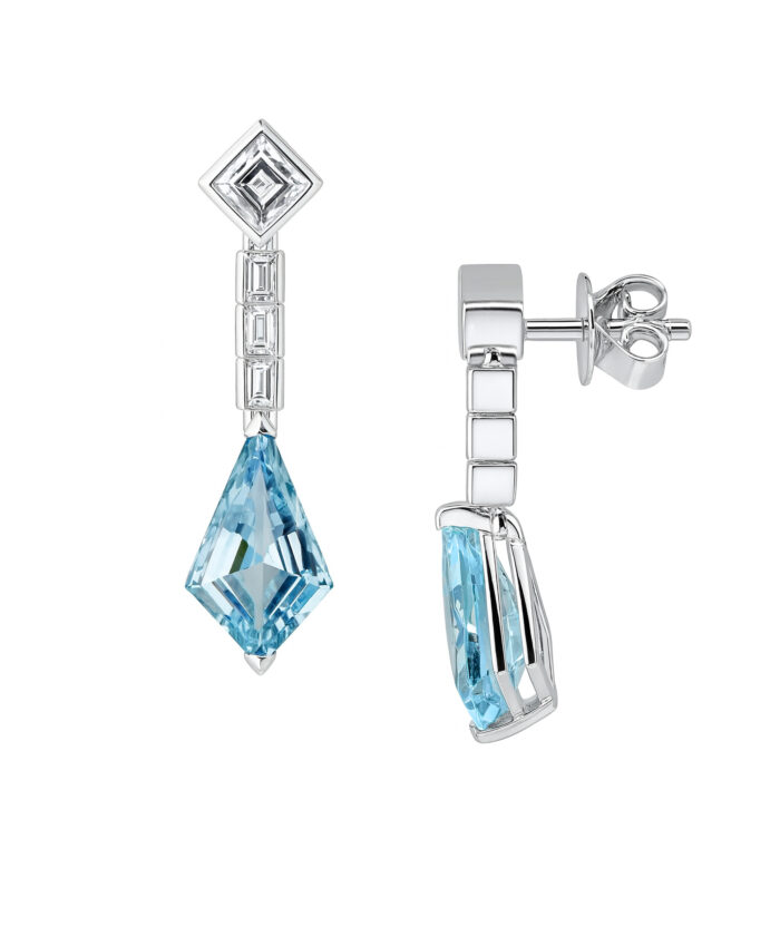 18ct White Gold Aquamarine & Diamond Art Deco Inspired Earrings - Side Detail