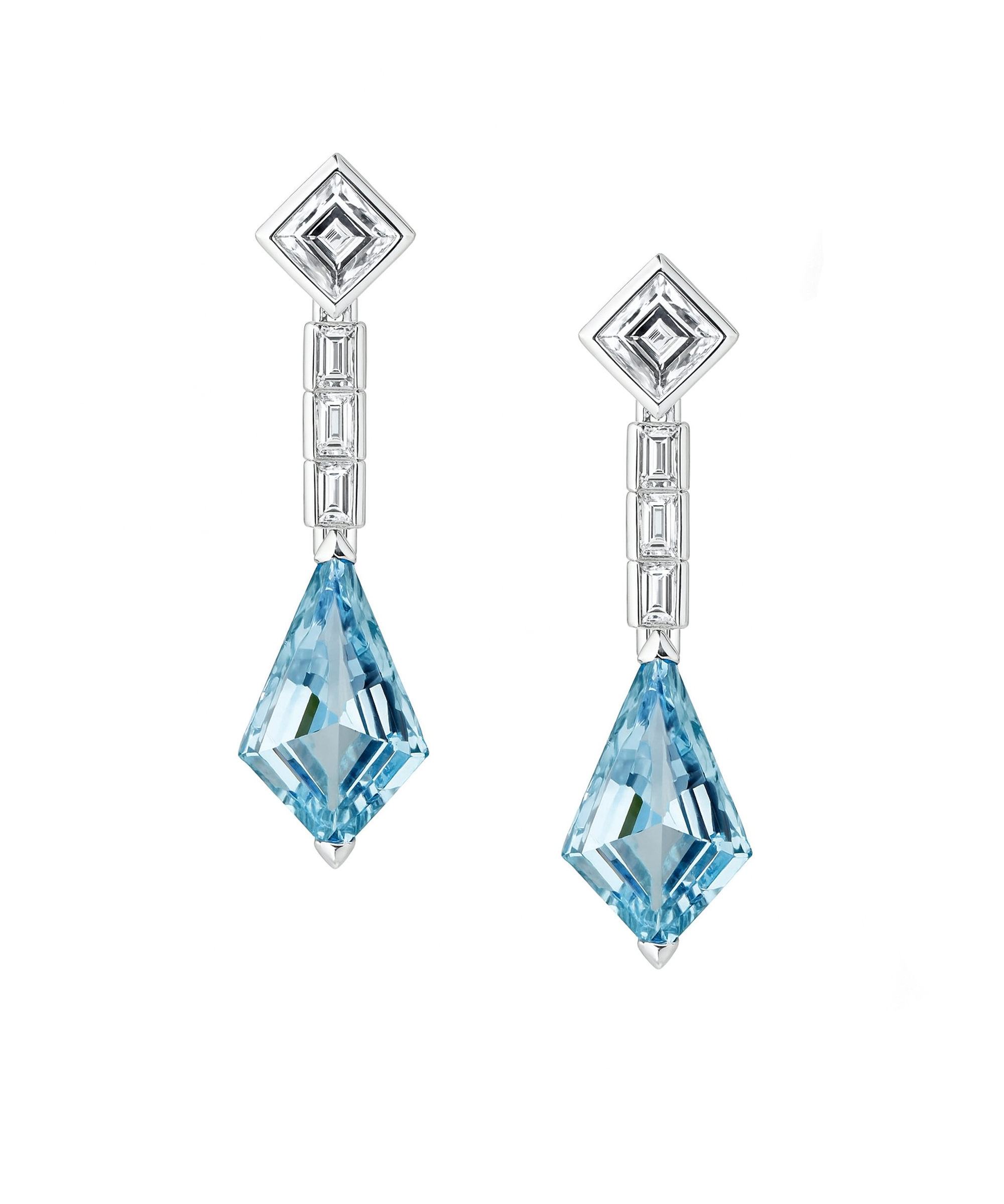 18ct White Gold Aquamarine & Diamond Art Deco Inspired Earrings