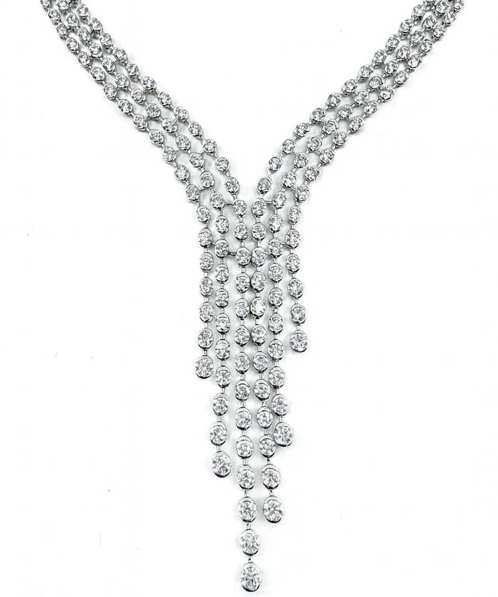 18ct White Gold Diamond Waterfall Collar Necklace - Detail