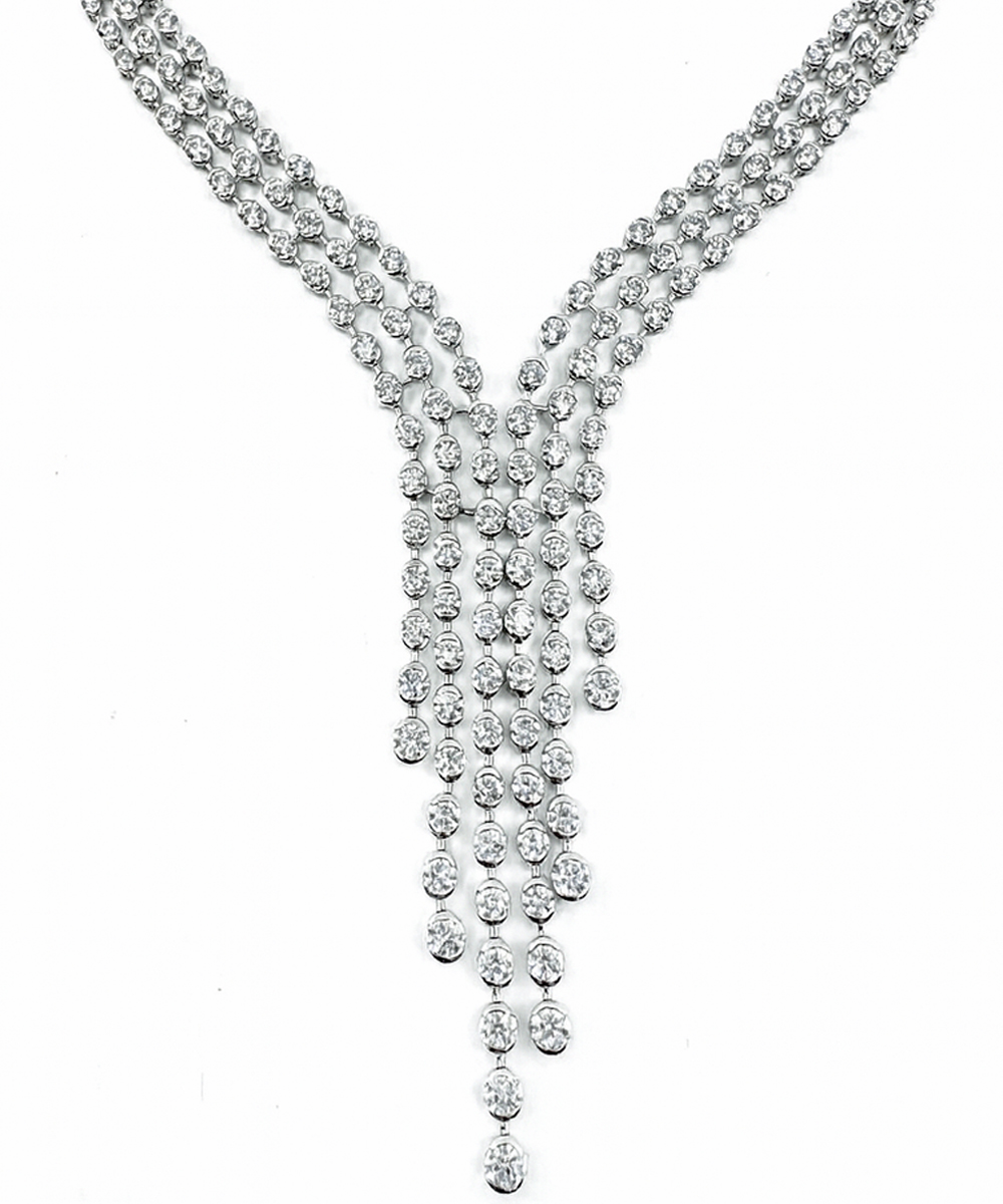 18ct White Gold Diamond Waterfall Collar Necklace - Detail