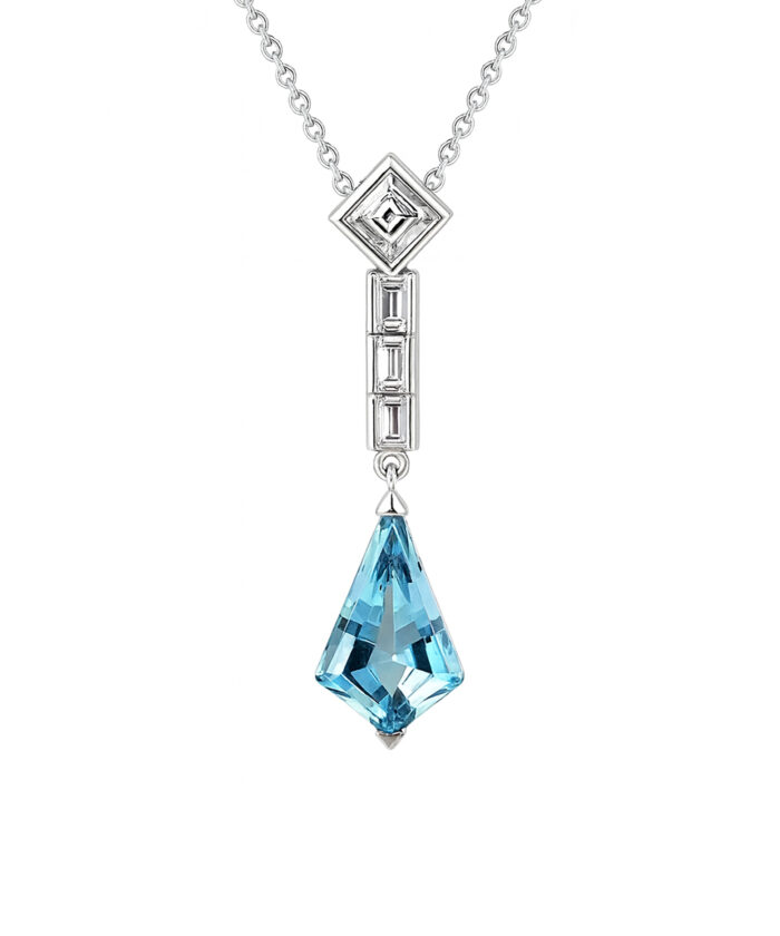 18ct White Gold Aquamarine & Diamond Art Deco Inspired Pendant