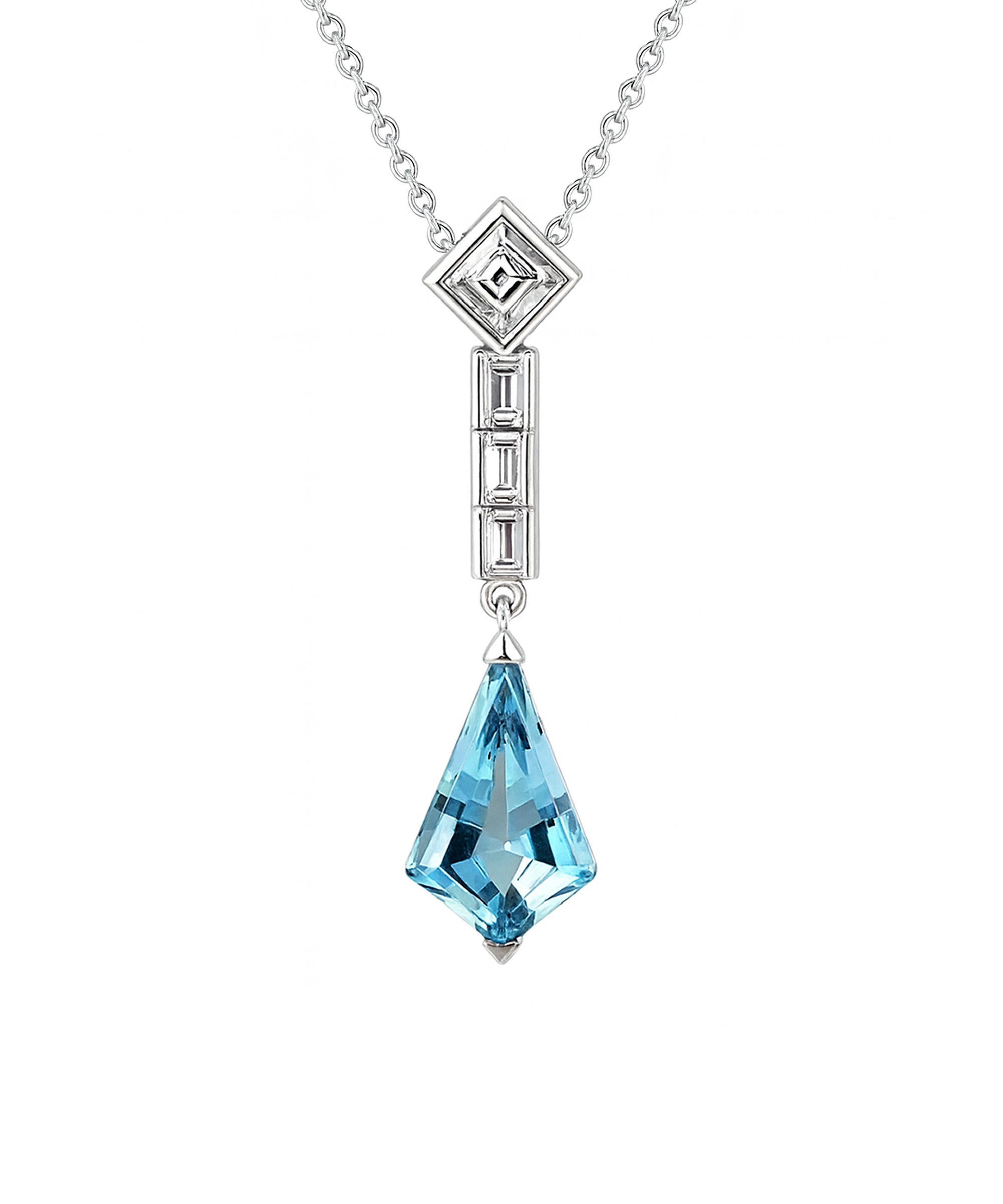 18ct White Gold Aquamarine & Diamond Art Deco Inspired Pendant