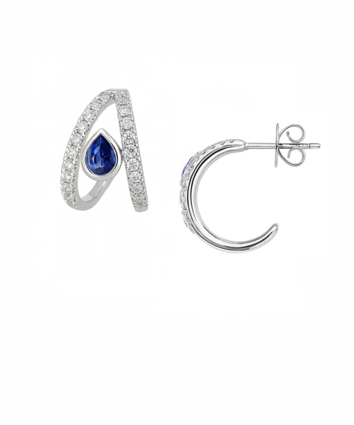 18ct White Gold Pear Cut Sapphire & Diamond Drop Earrings