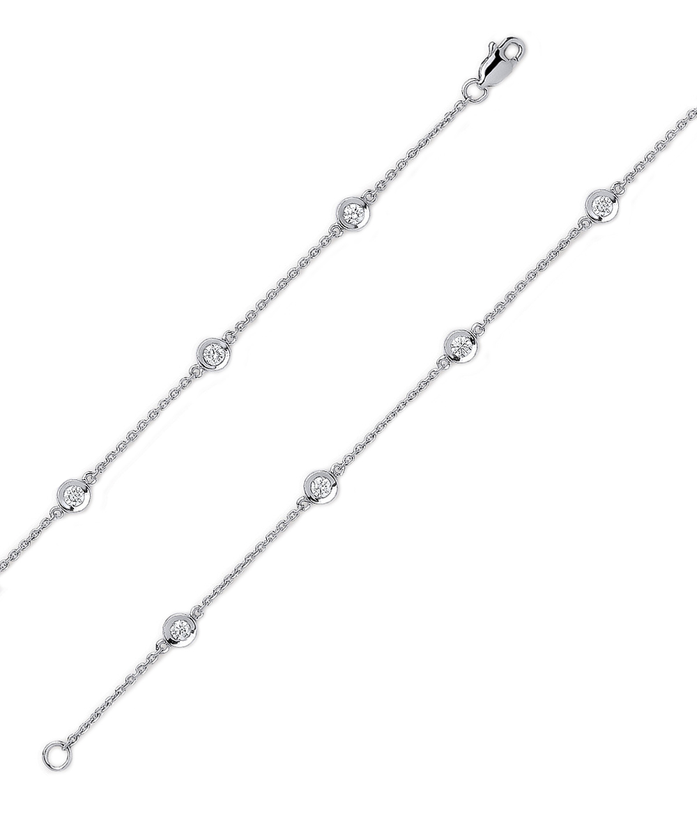 18ct White Gold Rubover Diamond Chain Bracelet