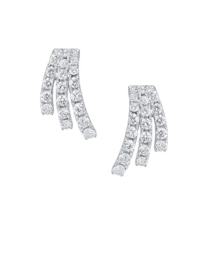 18ct White Gold Three Row Diamond Wave Earrings