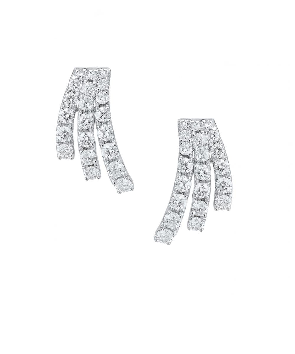 18ct White Gold Three Row Diamond Wave Earrings