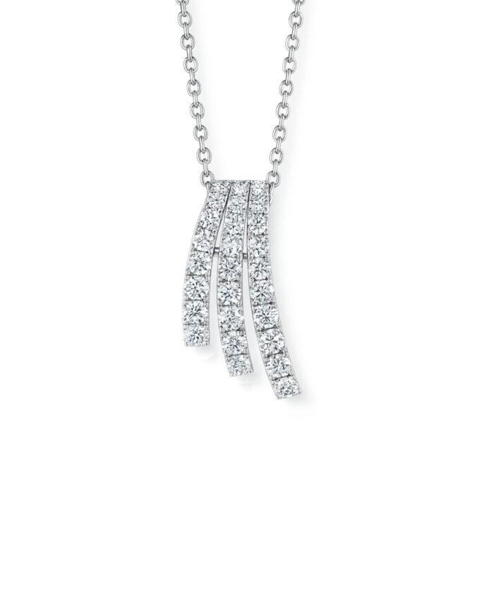 18ct White Gold Three Row Diamond Wave Pendant