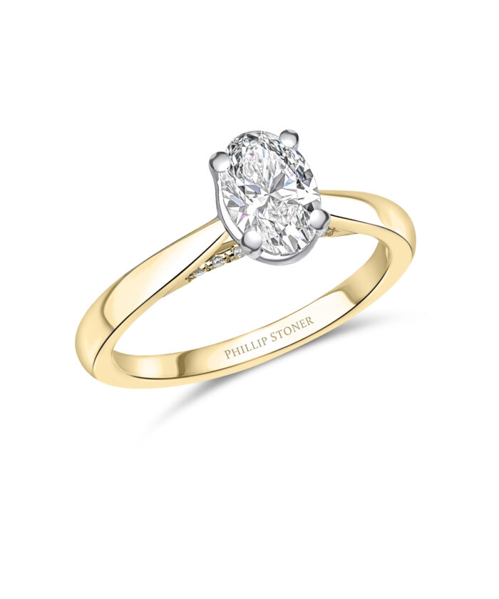 1ct Oval Diamond Engagement Ring with Diamond Under Bezel in 18ct Yellow Gold - Phillip Stoner The Jeweller