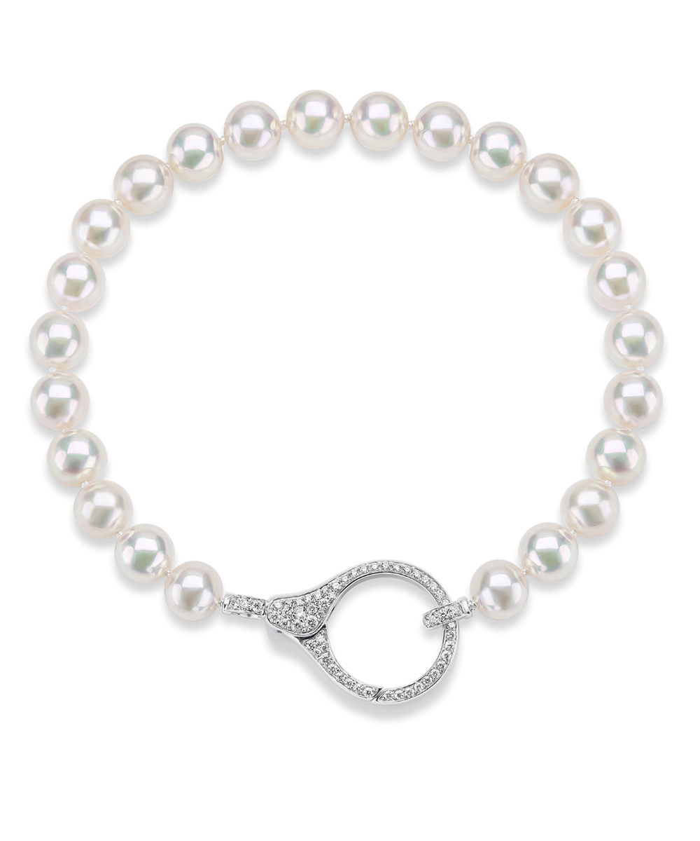 Akoya Pearl & 18ct White Gold Diamond Karabiner Bracelet