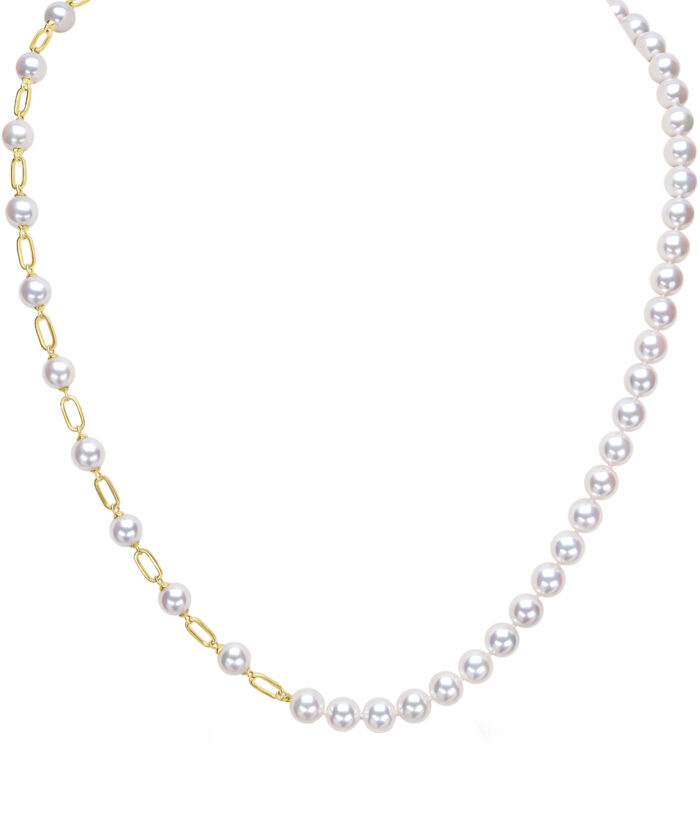 Akoya Pearl & 18ct Yellow Gold Paper Chain Long Necklace