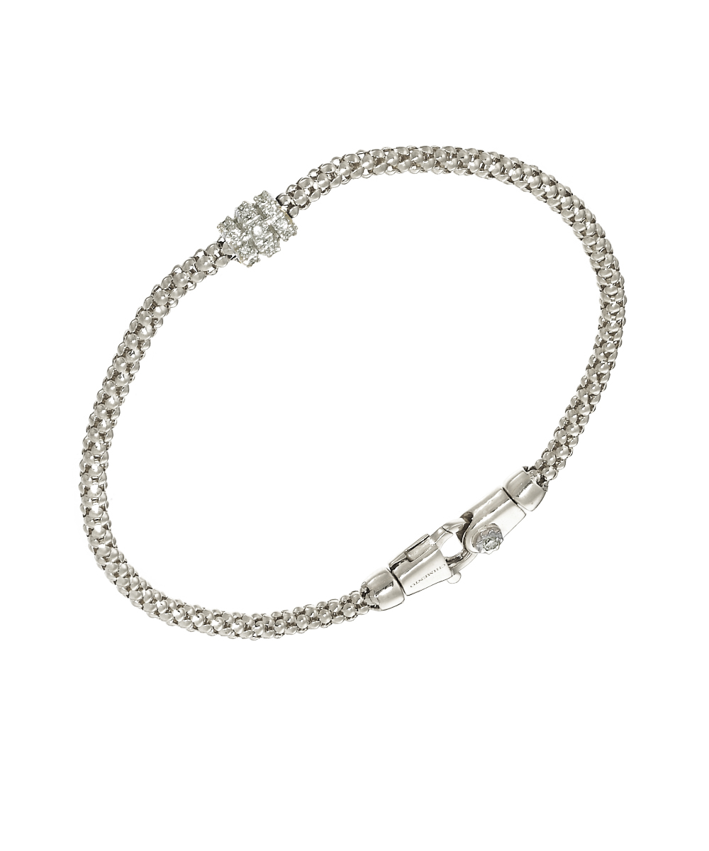 Chimento White Gold Melograno Woven Chain Bracelet with Diamond Rondelles