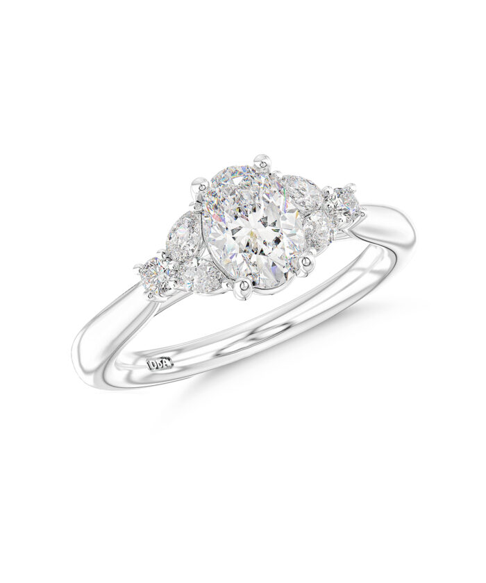Platinum 0.70ct Oval Cut Diamond Leaf Engagement Ring