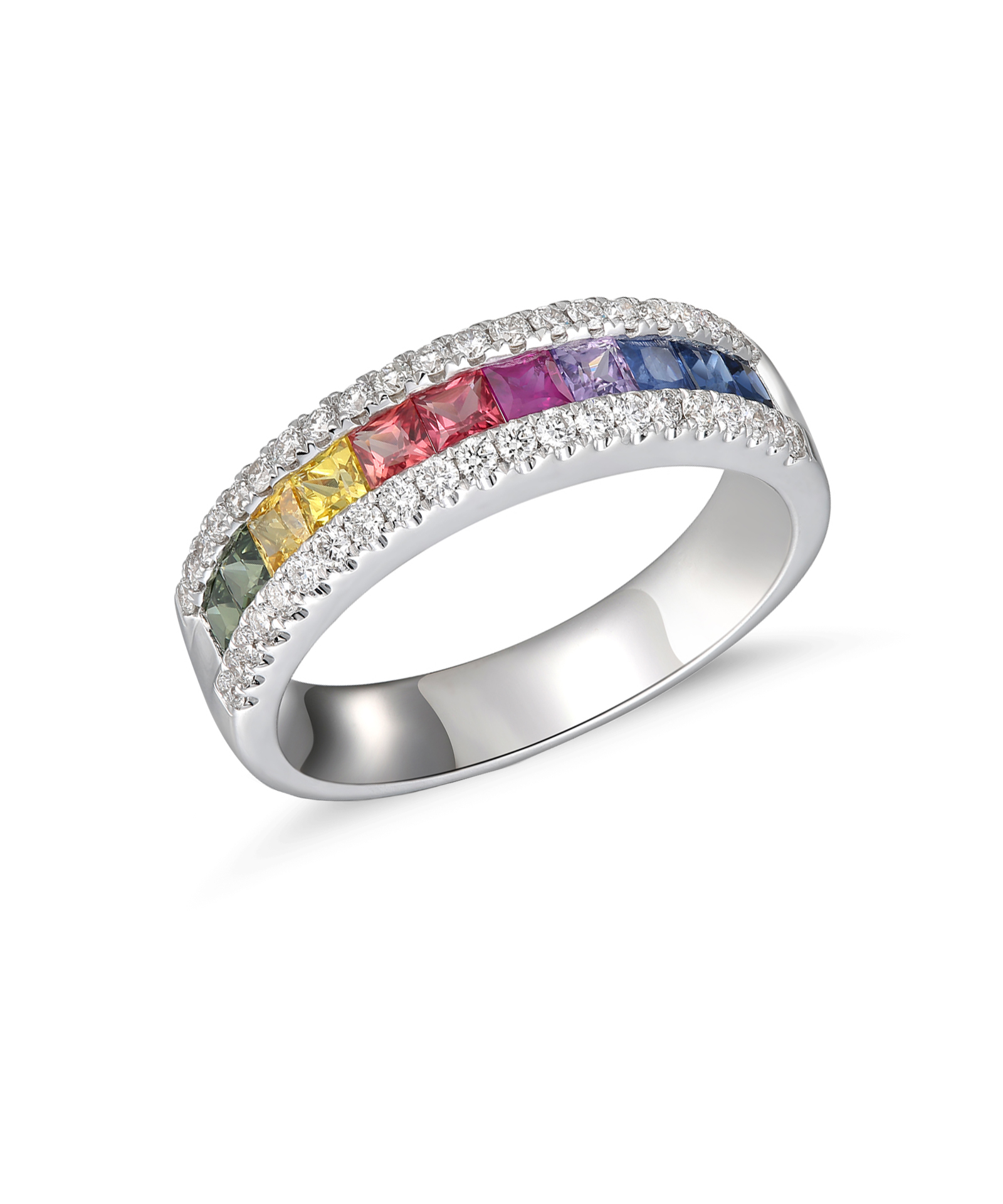 Platinum Fancy Rainbow Sapphire & Diamond Cocktail Ring