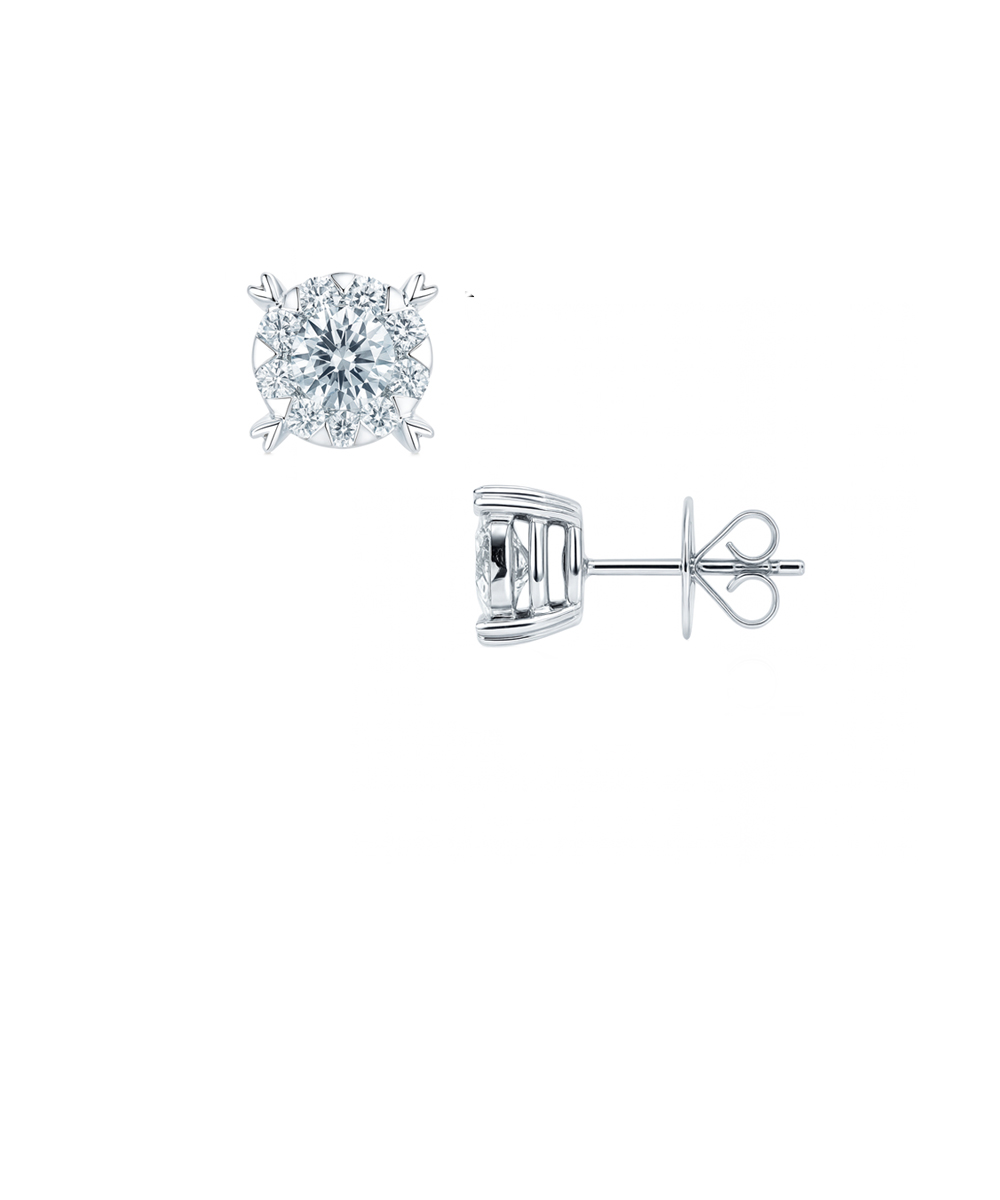 Platinum Illusion Set Diamond Earrings with Heart Shaped Claws