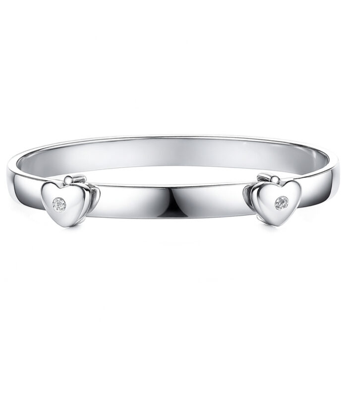 Sterling Silver Diamond Set Heart Charm Baby Bangle
